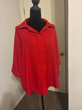 Relaxed Red Collared Women's Tunic Top